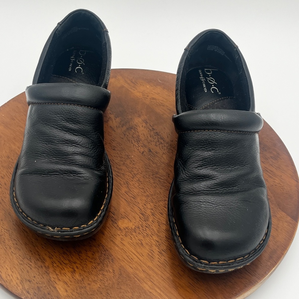 Born Concept Black Leather Slip-On Casual Loafer Clog Block Heel Women’s Sz 8M/W - Picture 2 of 10